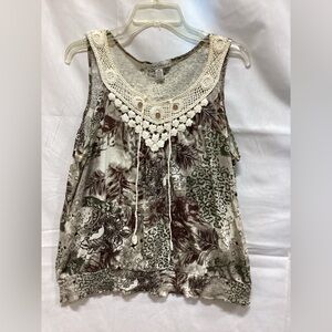 French Laundry Multicolor Sleeveless Blouse with Crochet Detail